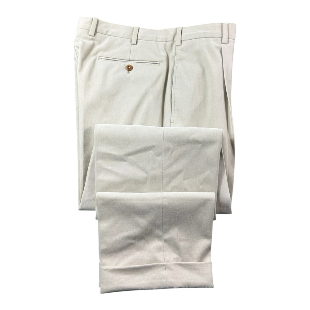Agnona Light Tan Cotton Stretch Pleated Twill Trouser Size 34X30